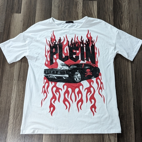 Phillip Plein Drop Shoulder Car & Letter Graphic Longline Tee - Picture 5 of 5